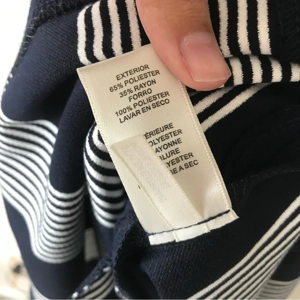 Eliza J Women's Navy Blue & White Striped Cold Shoulder A-Line Dress Size 4P - Picture 8 of 8